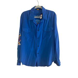 Polo Ralph Lauren Womens Shirt Size L Blue Embroidered Button Up Collared New